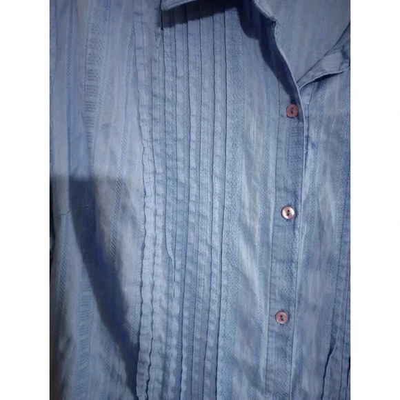 Woman within purple striped short sleeve pintuck plus button down‎ top 1X - Picture 4 of 5